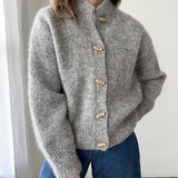Cardigan uni à col montant et boutons en corne