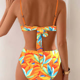 Maillot De Bain Sexy Imprimé Soutien-Gorge Couleur Contrastée Deux-Pièces