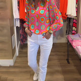 Blouse décontractée à manches longues et imprimé géométrique