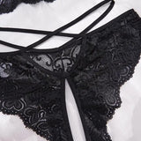 Ensemble De Lingerie Sexy – Bralette Ajourée Avec Nœud & Culotte Ouverte
