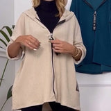 Manteau décontracté à capuche de couleur unie avec fermeture éclair