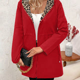 Manteau Avec Capuche Reversible Imprimé Léopard