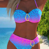 Maillot de Bain à Col Halter avec Imprimé Léopard et Dégradé