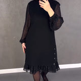 Robe élégante à pois et manches longues