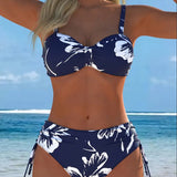 Bikini Deux Pièces À Col Haut Avec Motif Imprimé