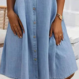 Robe Manches Courtes Col Solide Bouton