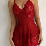 Robe sexy en dentelle de couleur unie à bretelles
