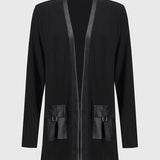 Manteau à poches en patchwork de couleur unie tendance