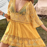 Smock V-Neck Brodé En Dentelle