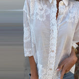 Chemise Unie Col Rabattu Boutons Imprimé