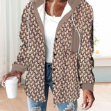 Manteau à capuche imprimé décontracté avec poche et lacets