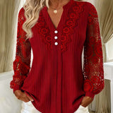 Blouse Dentelle Panneaux Manches Longues Col V