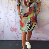 Robe à poches imprimée colorée avec col en V et demi-manches
