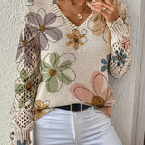 Pull À Col En V Avec Motif Ajouré