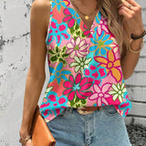 Gilet Col V Imprimé Fleuri Sans Manches