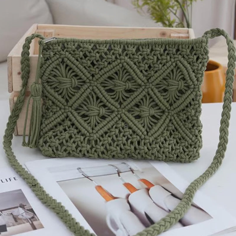 🏆Vente Flash⚡Pochette Minimaliste à Gland pour Femme – Sac Rétro en Corde de Coton Tressée Style Bohème pour Vacances d'Été à la Plage
