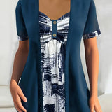 Blouse Imprimée Faux Deux Pièces Irrégulière