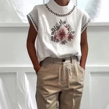 T-Shirt Col Roulé Demi Sans Manches Évidé