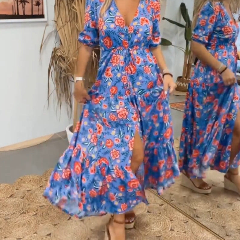 Robe à imprimé roses et fentes