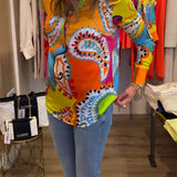 Blouse manches longues col V imprimé coloré