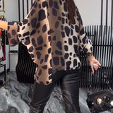 Blouse de tempérament imprimé léopard à revers