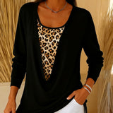 T-shirt faux deux pièces à lacets imprimé léopard