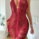 Robe Col Licol À Franges Transparente