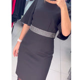 Robe Col Rond Manches Mi-Longues Évasées Taille