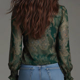 Blouse Demi-Zip Volant Rétro