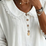 Blouse Dentelle Insérée Col Claudine