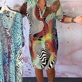 Robe à poches imprimée colorée avec col en V et demi-manches