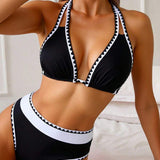 Bikini Sexy Couleur Contrastée Fendu Triangle