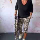Pantalon court svelte imprimé léopard