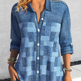 Blouse à manches longues imprimée effet denim