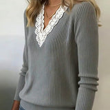 Pull À Col En V Avec Empiècement En Dentelle