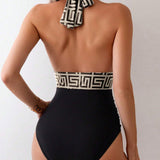Maillot De Bain Imprimé Contrasté Dos Nu Une Pièce