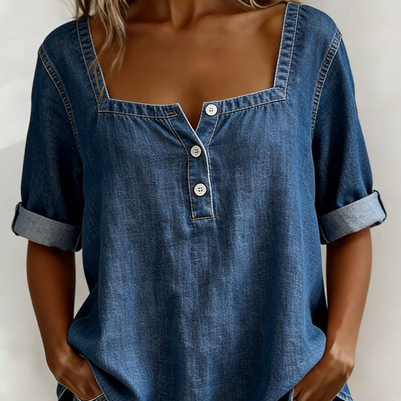 Marceline | Chemise denim col carré