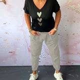 Pantalon décontracté confortable avec poche de couleur unie