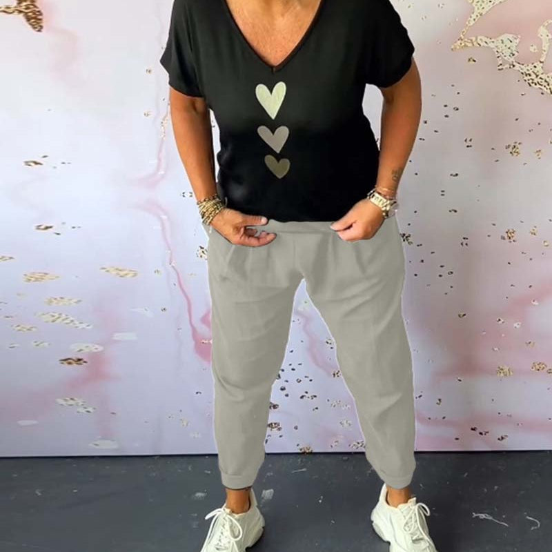 Pantalon décontracté confortable avec poche de couleur unie