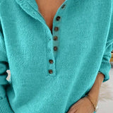 Pull décontracté à simple boutonnage de couleur unie