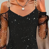 Robe À Bretelles Avec Empiècement En Tulle Manches Longues