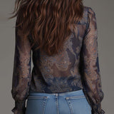 Blouse Demi-Zip Volant Rétro