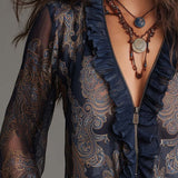 Blouse Demi-Zip Volant Rétro