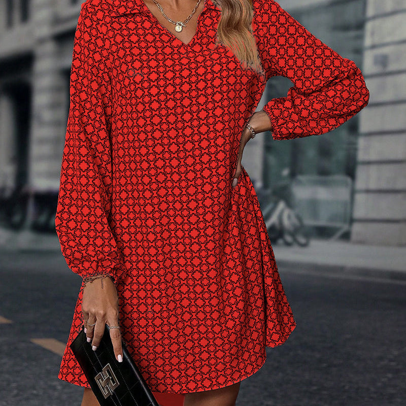 Robe imprimée à manches longues avec revers