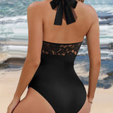 Maillot de bain une pièce dos nu et plis en dentelle