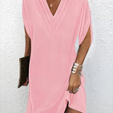 Robe élégante à manches fendues de couleur unie