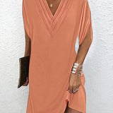 Robe élégante à manches fendues de couleur unie