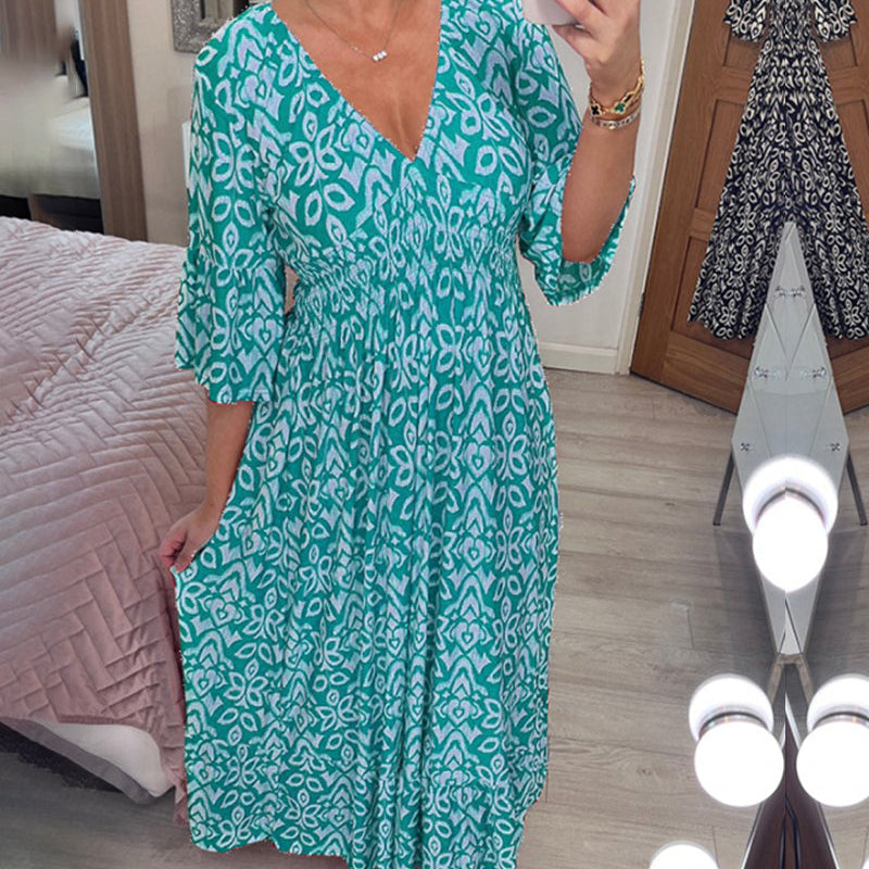 Robe longue imprimée rouge