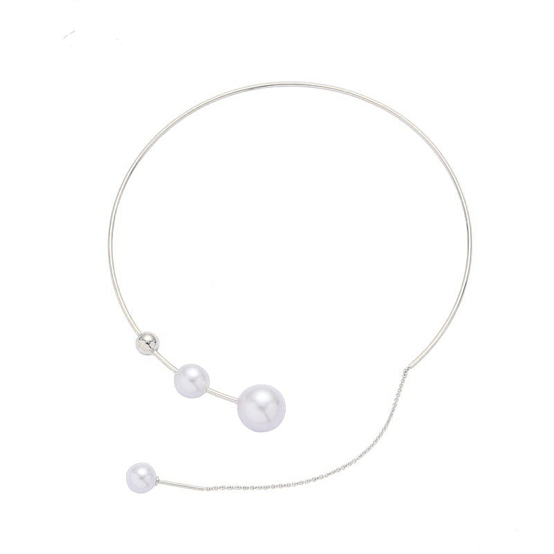 Collier clavicule pour femme avec fausse perle