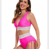 Bikini taille haute gainante à motif colorblock – maintien, confort et style tendance